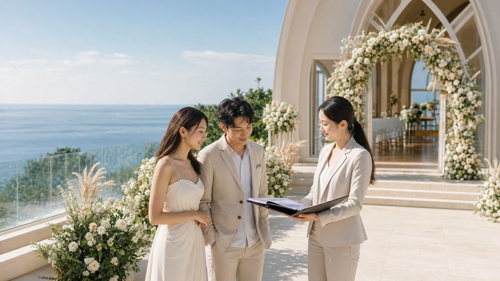 海外婚禮公司協助新人確認海景教堂婚禮流程